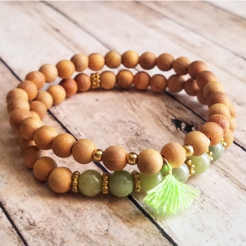 Peridot + Sandalwood Bracelets